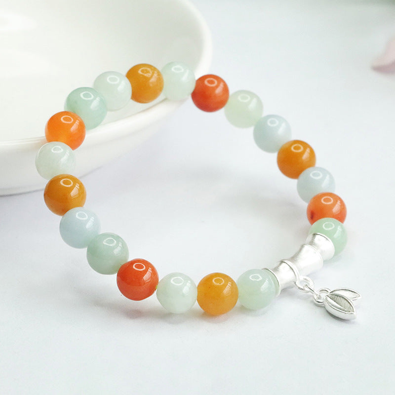 Jadeite Round Bead & Golden Silk Jade 8 mm Beaded Bracelet