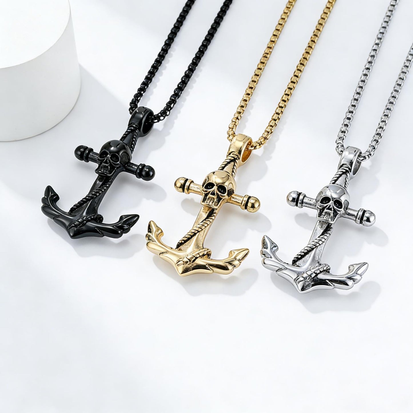 Skull Pendant Necklace For Men Planderful Durable Stainless Steel Boat Anchor Punk Hip Hop Style