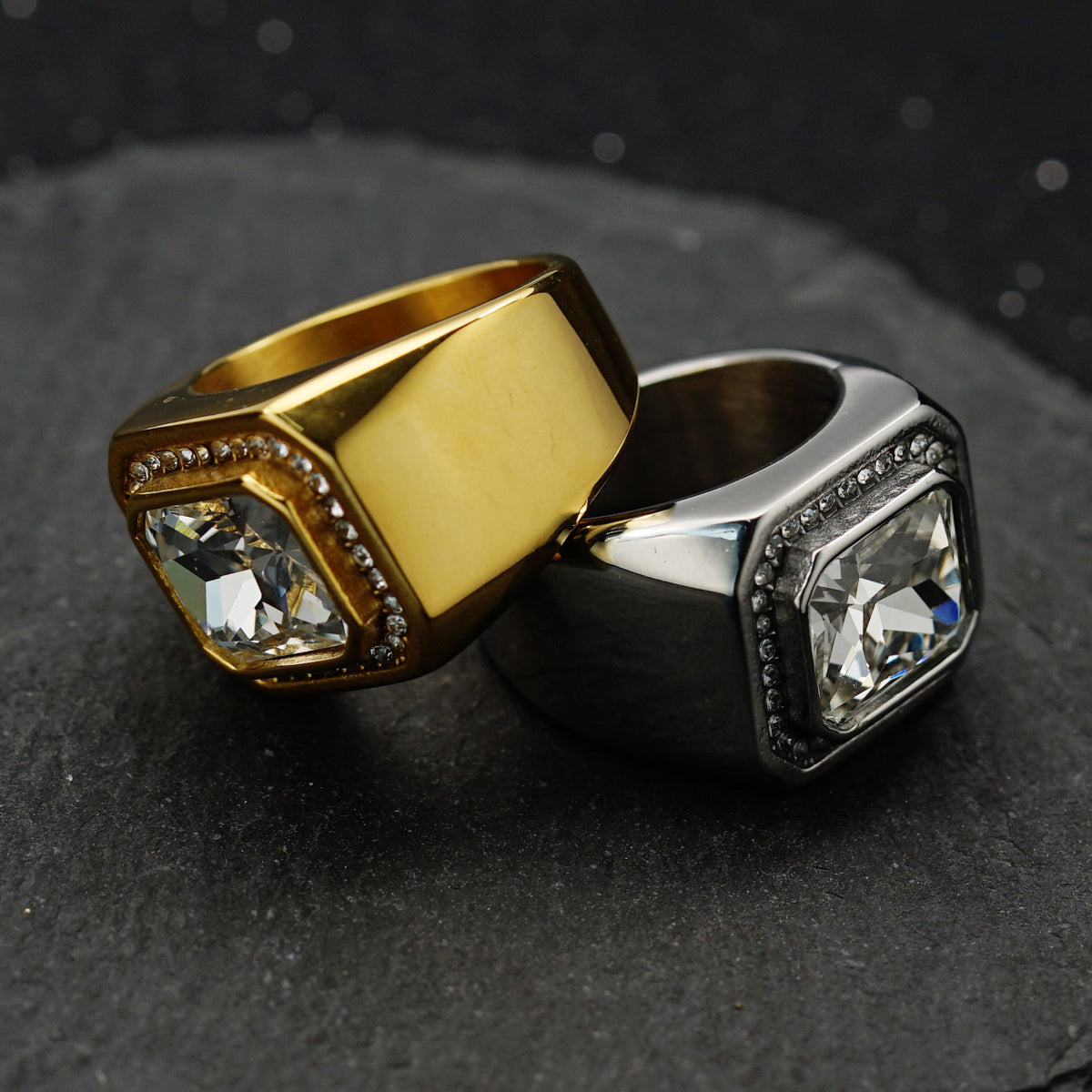 Planderful Personalized Men's Titanium Steel Ring With Zircon Inlay For Everyday Genie Style And Protection