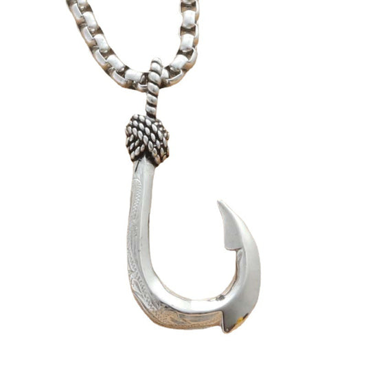 Punk Style Titanium Steel Fishing Hook Pendant Necklace for Men