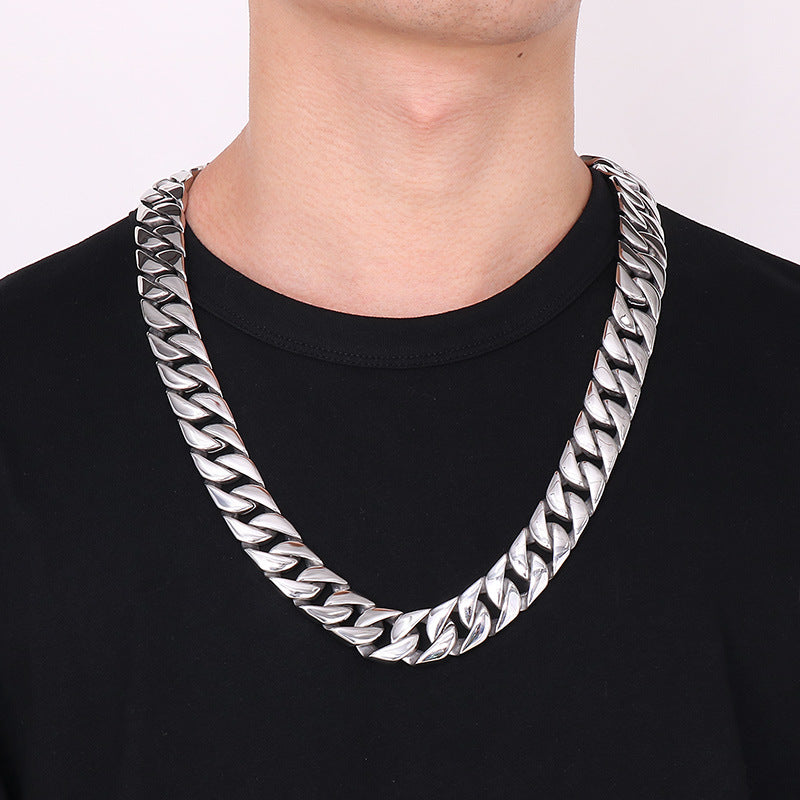 Simple And Fashionable Versatile, Rock Hip-Hop Titanium Steel Men's Polished 20mm Cuban Chain Necklace