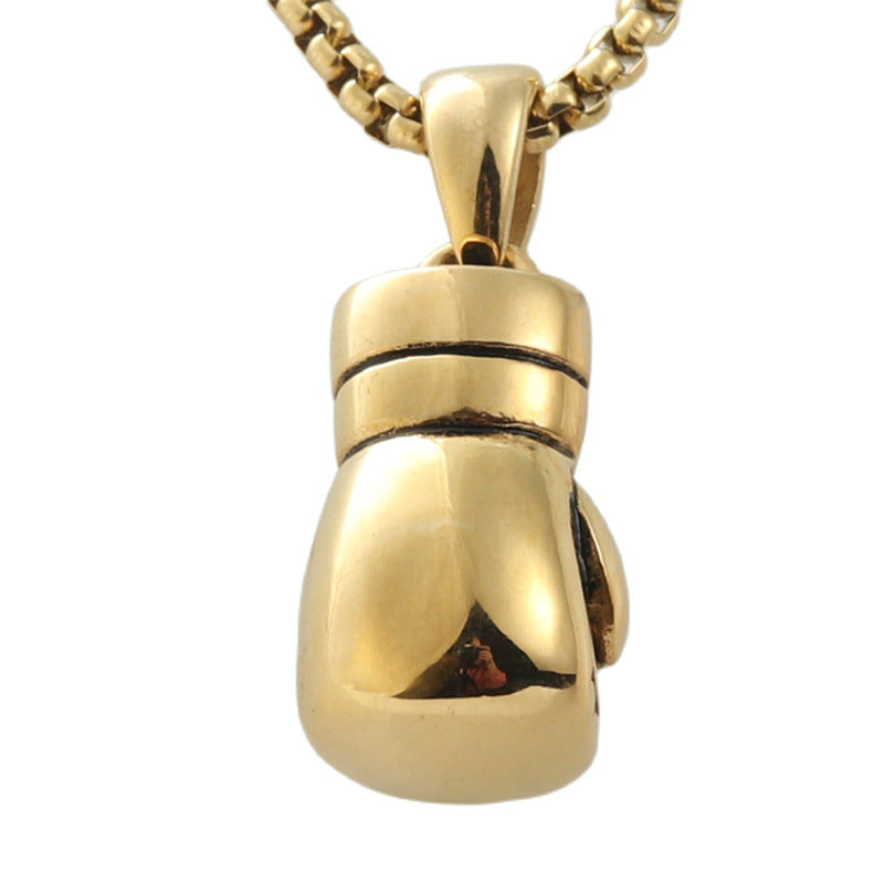 Trendy Men's Titanium Steel Boxing Gloves Pendant Necklace in Gold Finish