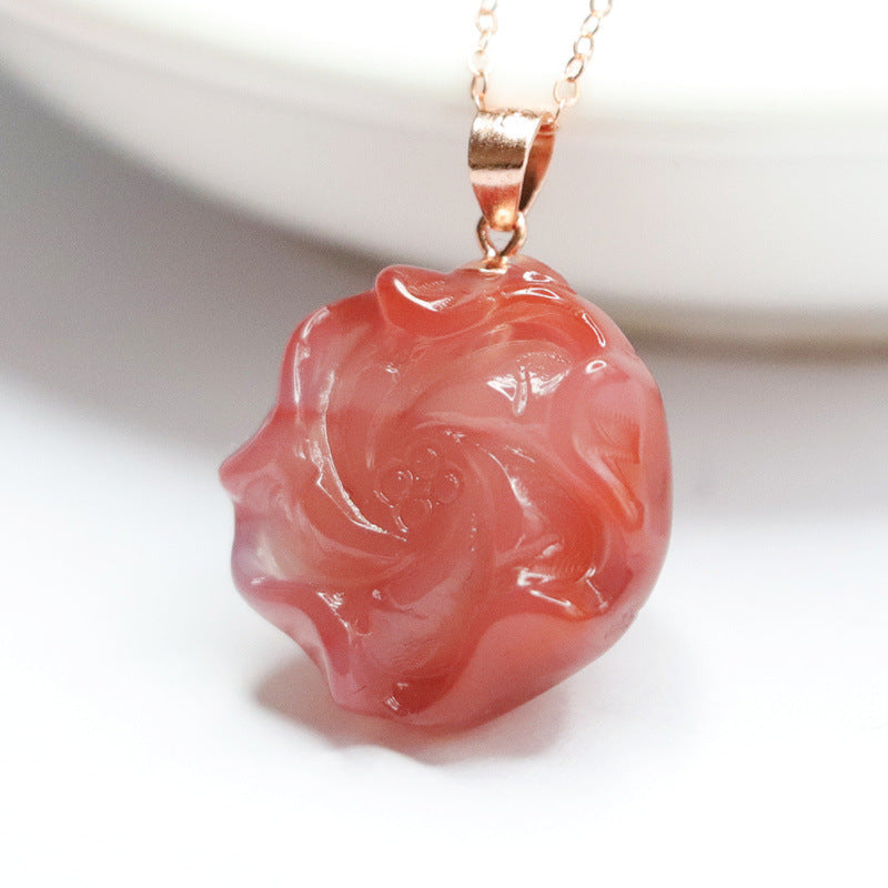 Yanyuan Agate Rose Silver Pendant — No Chain