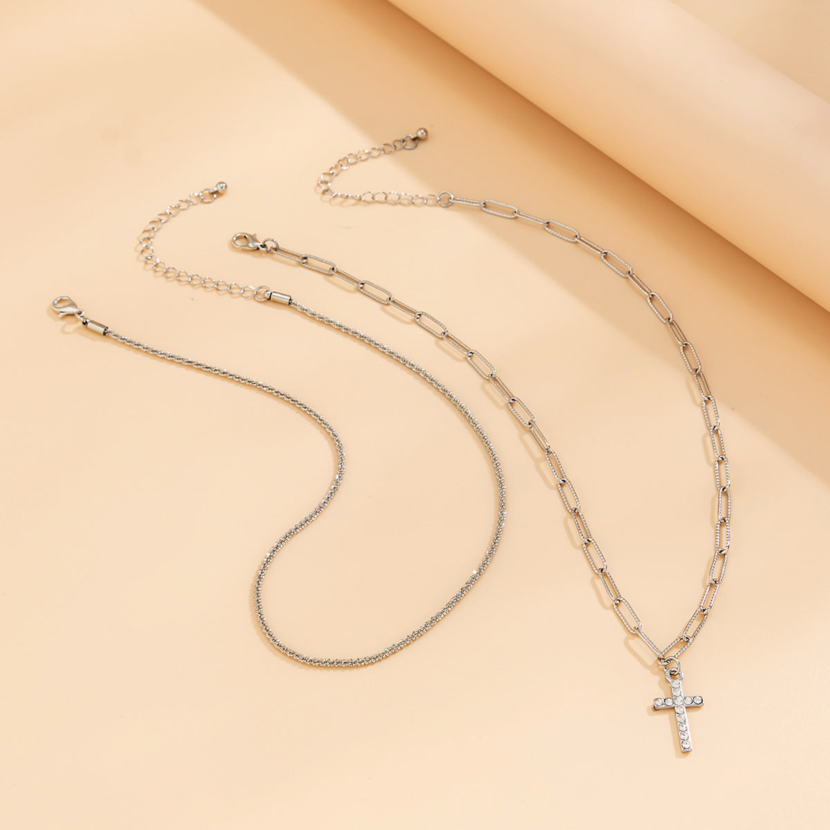 Cross Double Pendant Sparkling Diamond Clavicle Necklace for Women