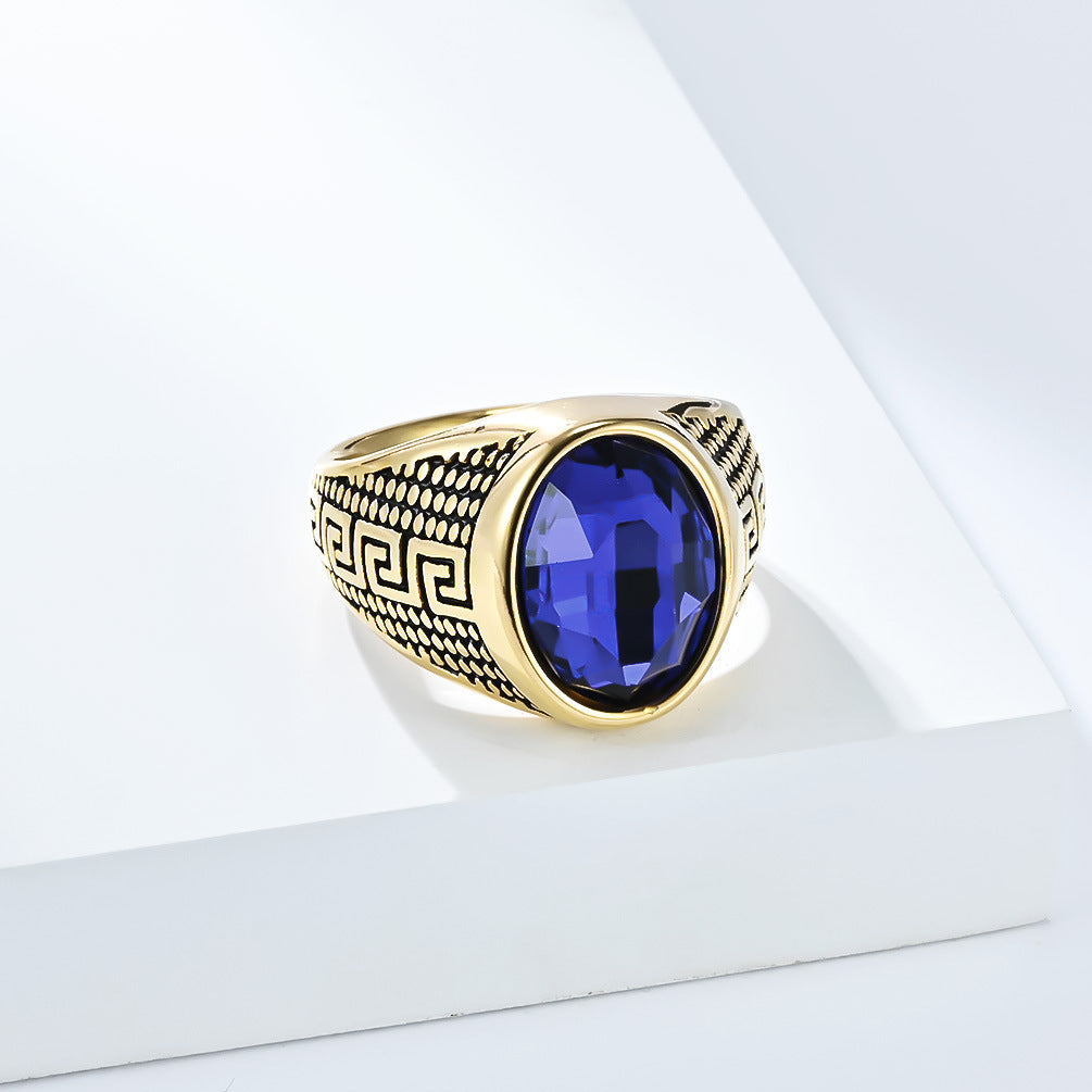 Planderful Titanium Steel Zircon Ring With Great Wall Pattern For Men Fade Resistant Durable Jewelry
