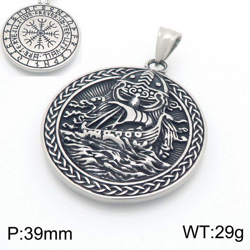 Templars Red Cross Jewelry, Viking Battleship Tomahawk Crow Odin Titanium Steel Men's Pendant Necklace