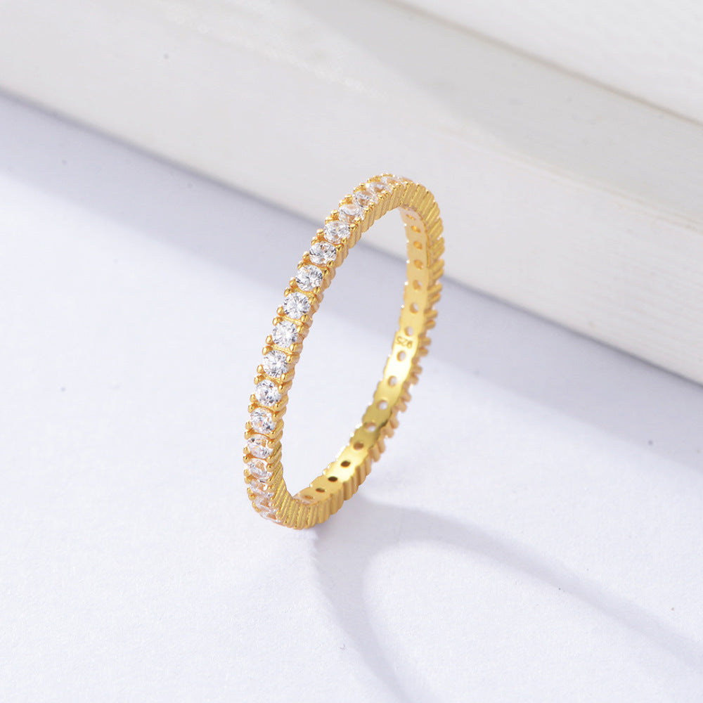 Micro-Inlaid Zircon Full Zircon Ring Sterling Silver Style Stacked Wind Ring