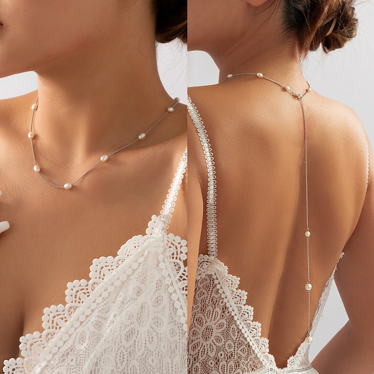 Long Beaded Body Chain with Pearl Tassel Back Chain