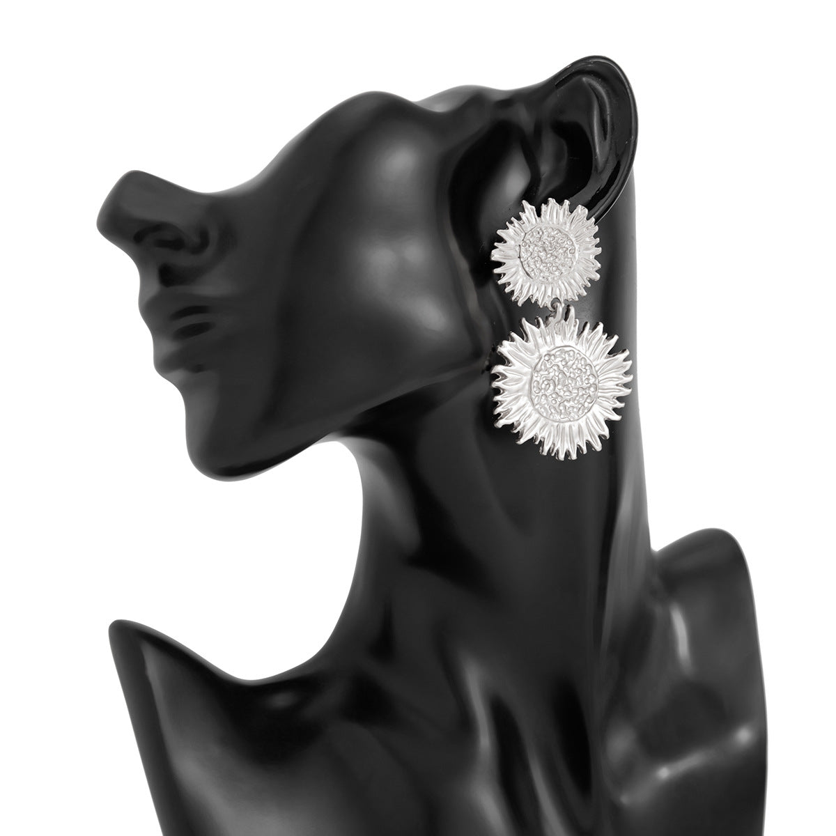 Planderful Vienna Verve Three Dimensional Sunflower Pendant Stud Earrings For Women Statement Retro Liquid Style