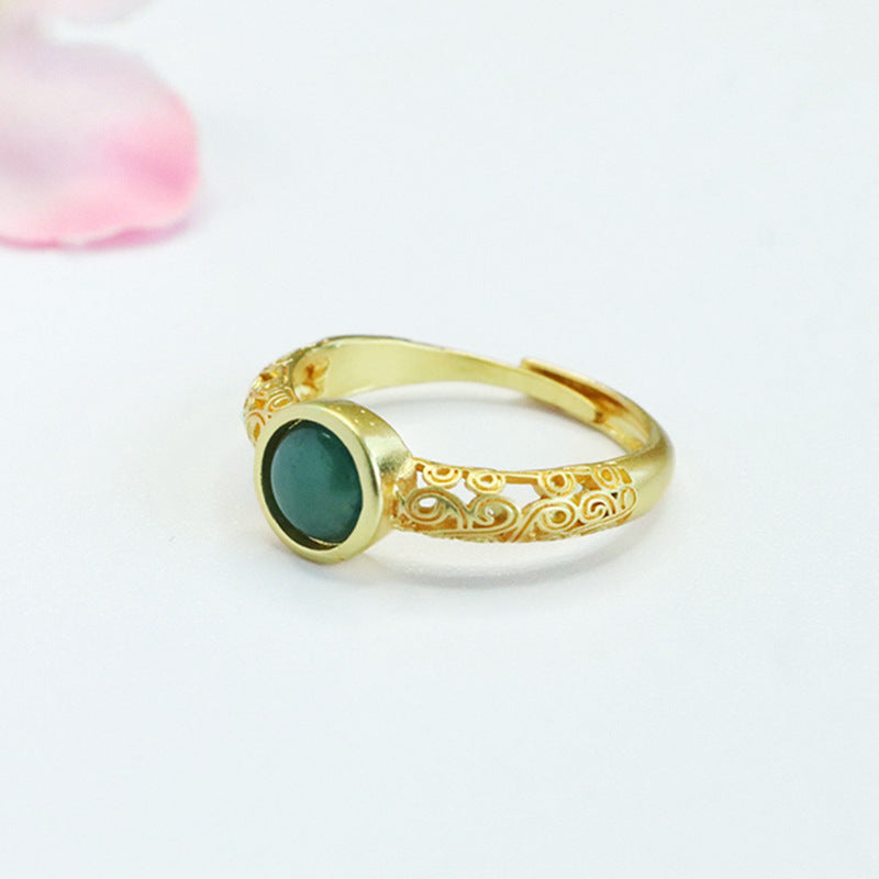 Blue-Water Jadeite Round Cabochon Ring