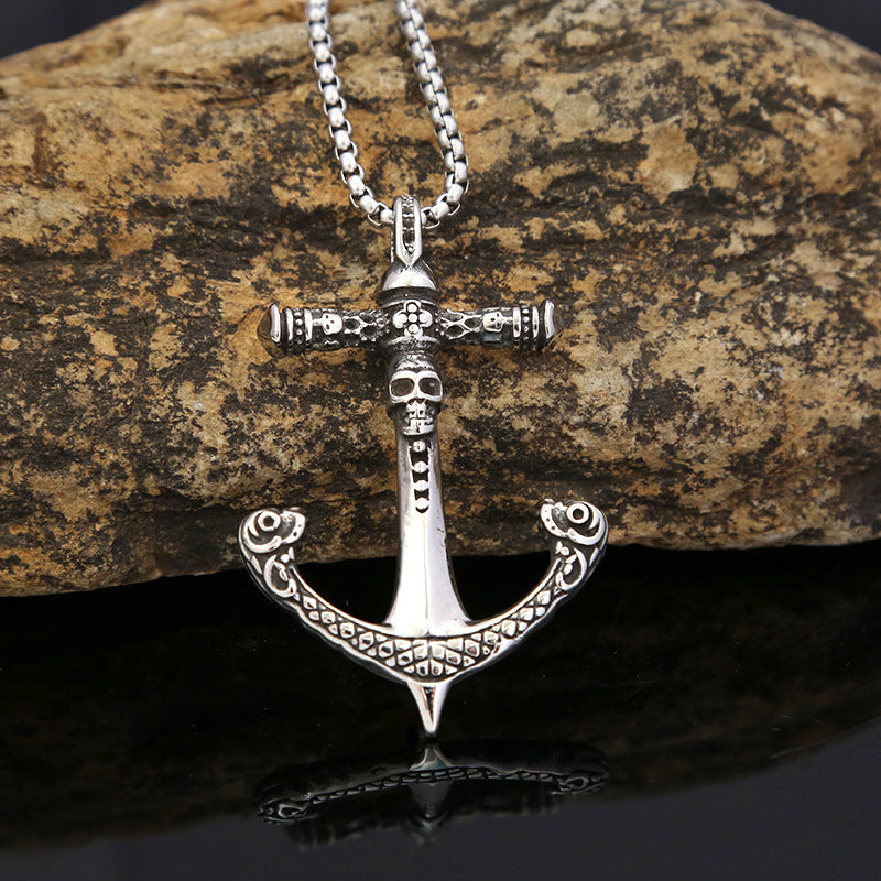 Men's Fashion Retro Pendant European American Titanium Steel Anchor Skull