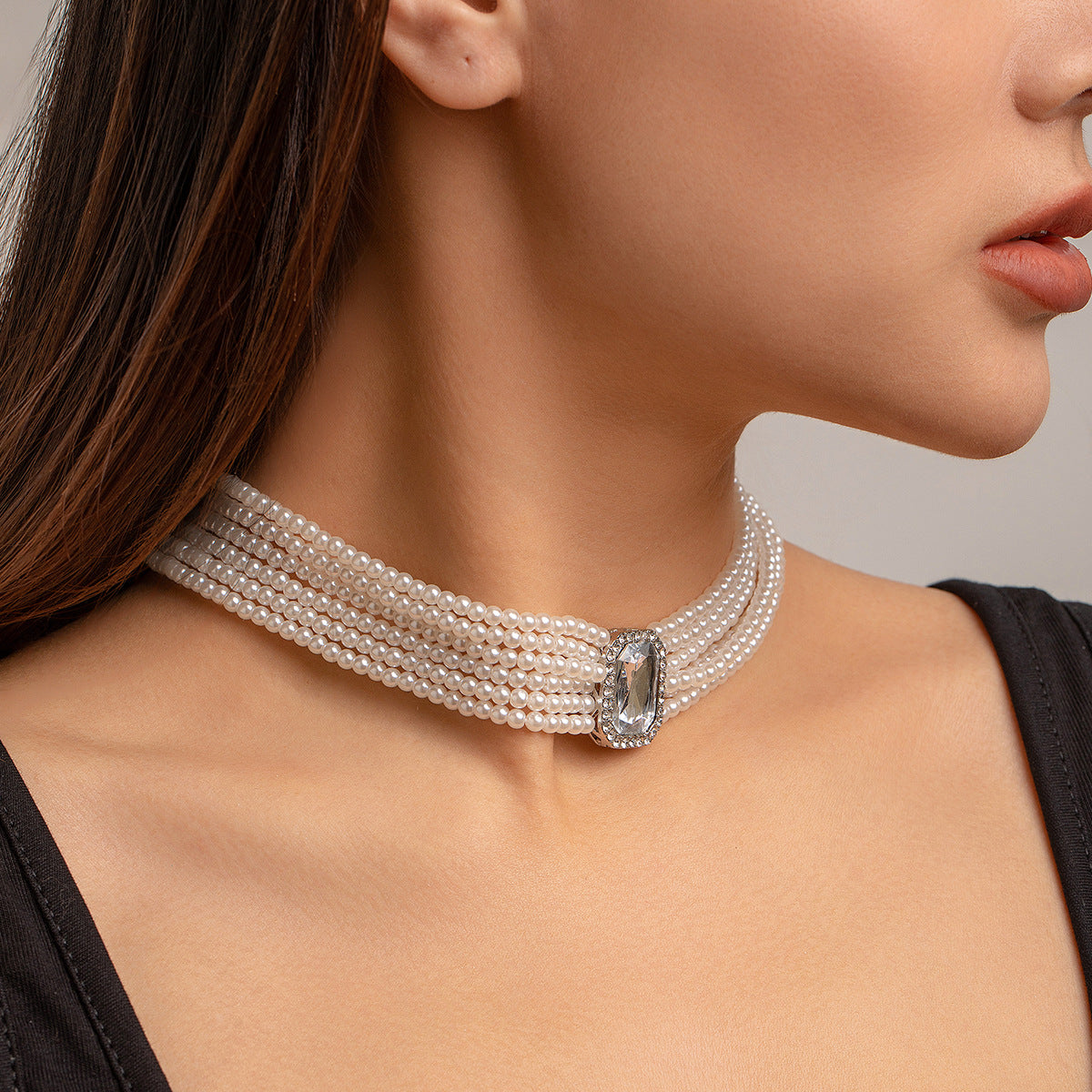 French Pearl & Crystal-Style Layered Choker