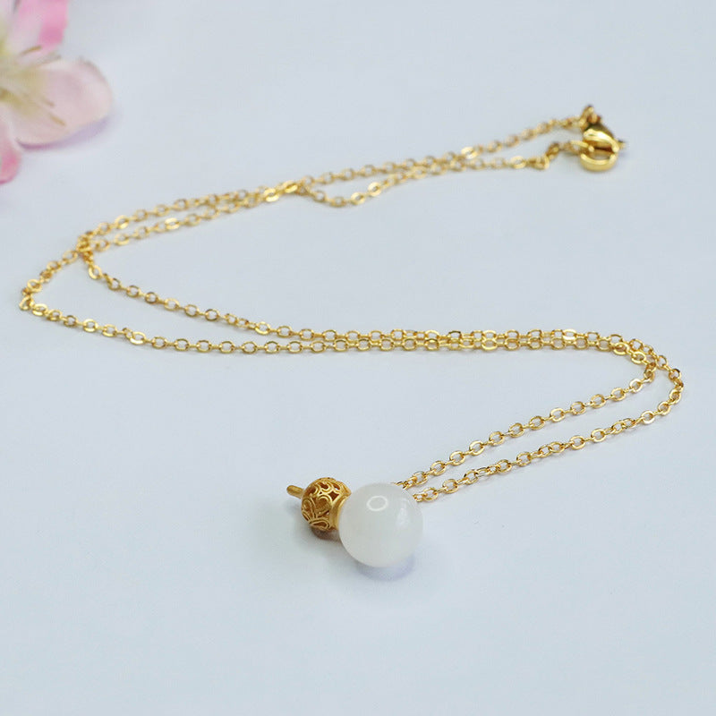 Natural Hetian Jade Pendant White Jade Gourd Necklace