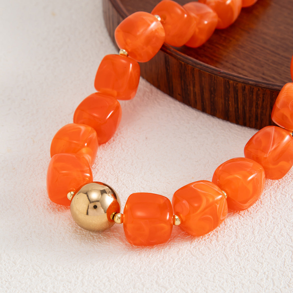 Design Color Resin Beaded Necklace Holiday Style Smudged Multi-Color Collarbone Necklace