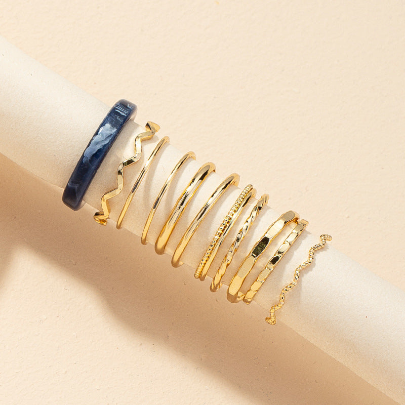 Wholesale Set of 10 Resin Metal Rings with Cross-Border Style