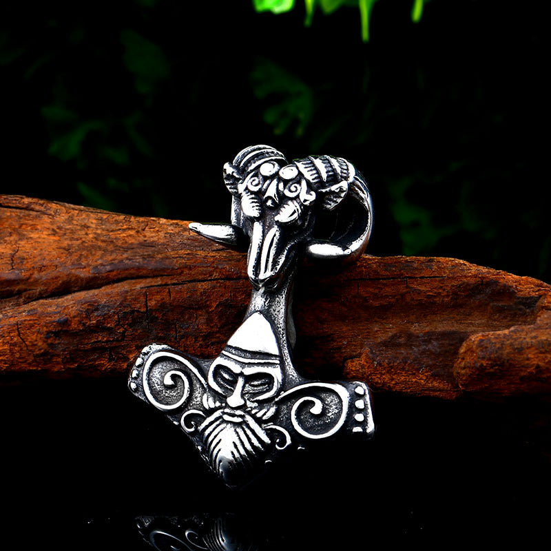 Celtic Knot Viking Pendant with Sheep Head Design in Titanium Steel for Men