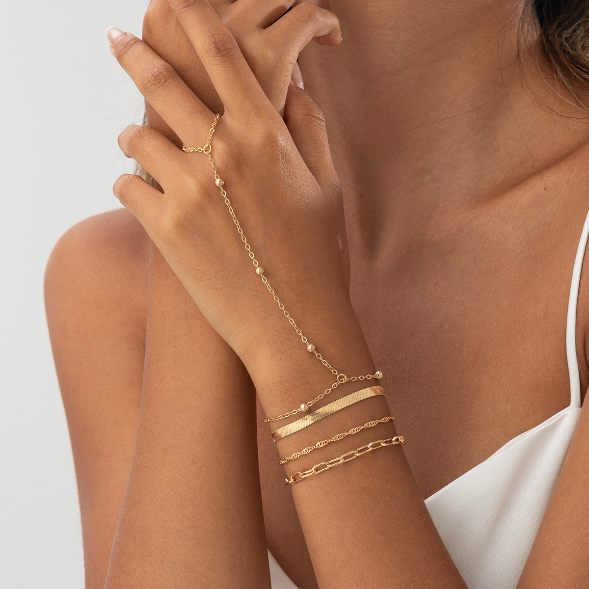 Thin Chain Stacked With Finger Bracelet Cold Multi-Layer Micro-Inlaid Snake Bone Chain