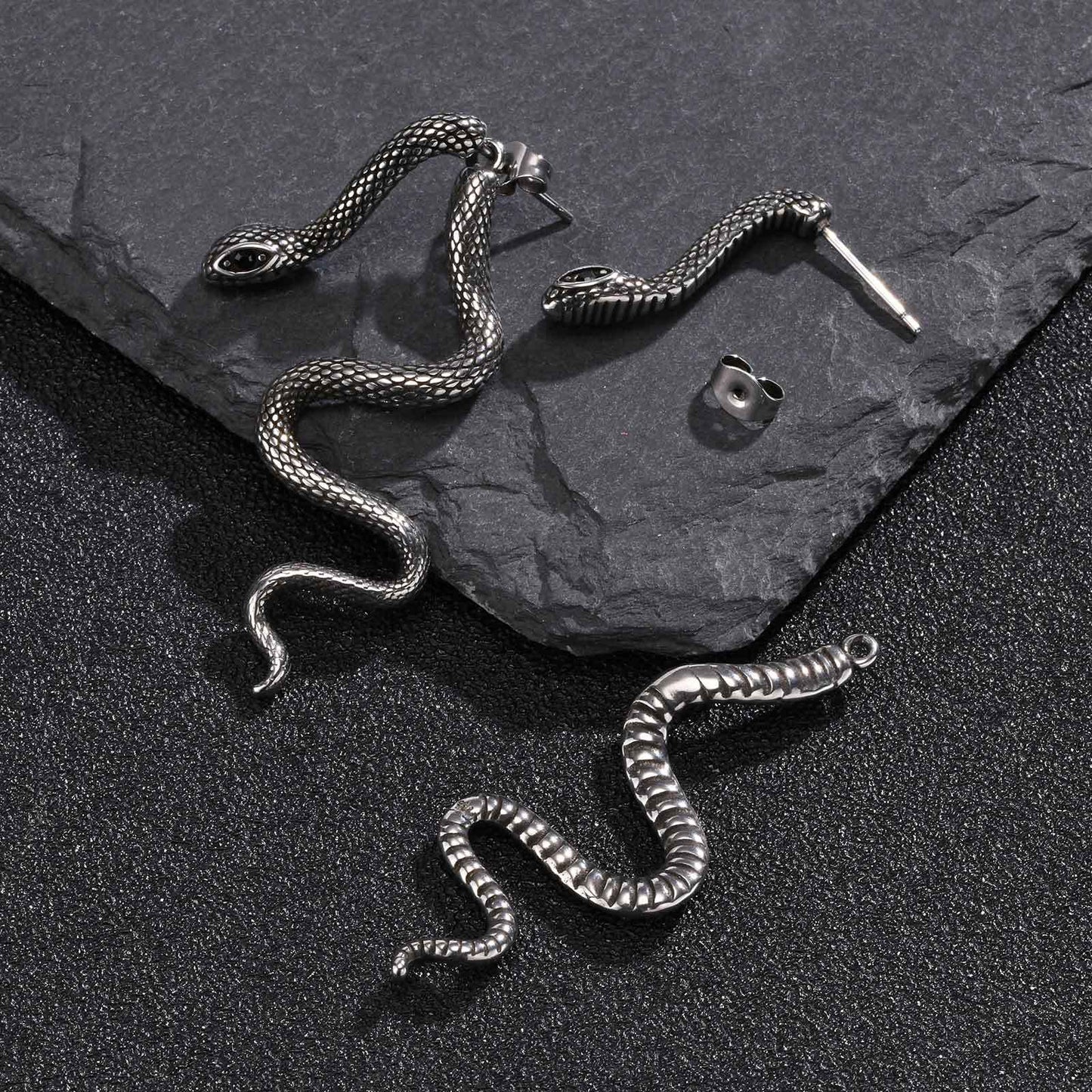 Planderful Ladies Snake Earrings Stainless Colorful Zircon