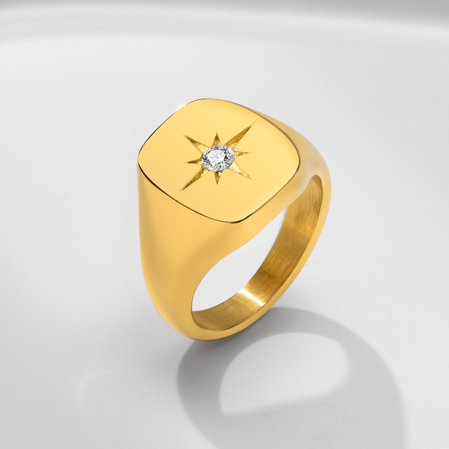 Stainless Steel Inlaid Single Zircon Octagram Ring Gold Women's Jewelry