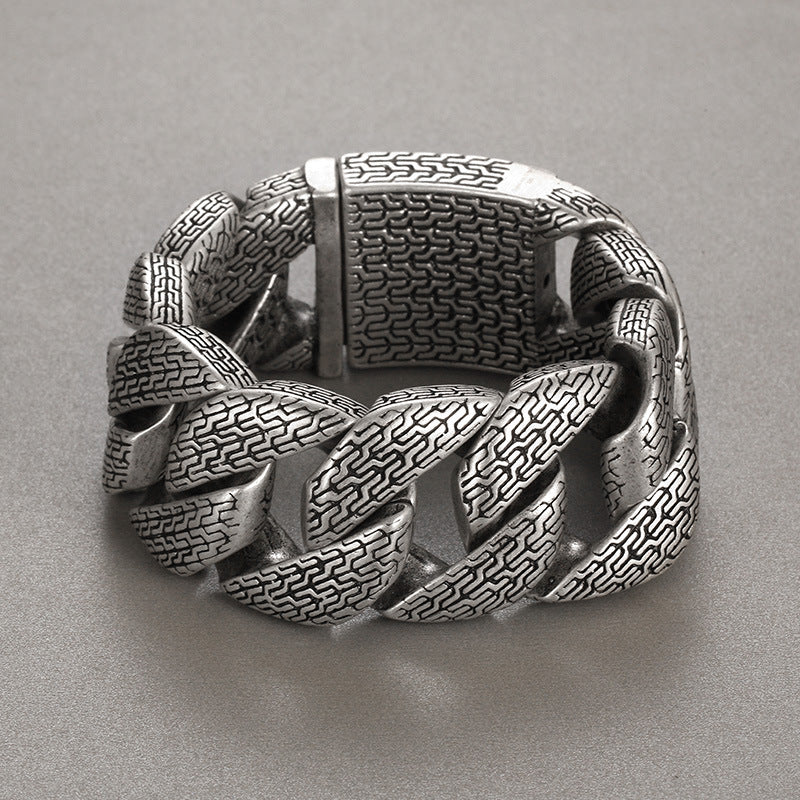 Ancient Silver Power Trident Men's Bracelet - Stylish 31mm Thick Chain in Stainless Steel