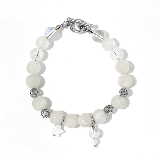 Fortune's Favor Sterling Silver Bracelet with Moonstone and Crystal Beads and Star Pendant
