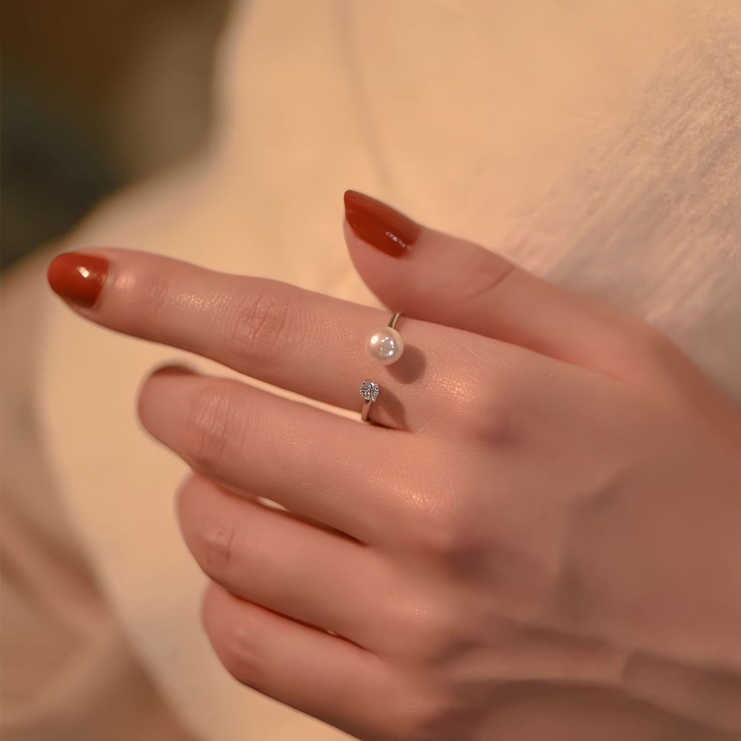 Planderful Everyday Genie S925 Sterling Silver Gleaming Pearl Zircon Ring Adjustable Open Design For Trendy Women