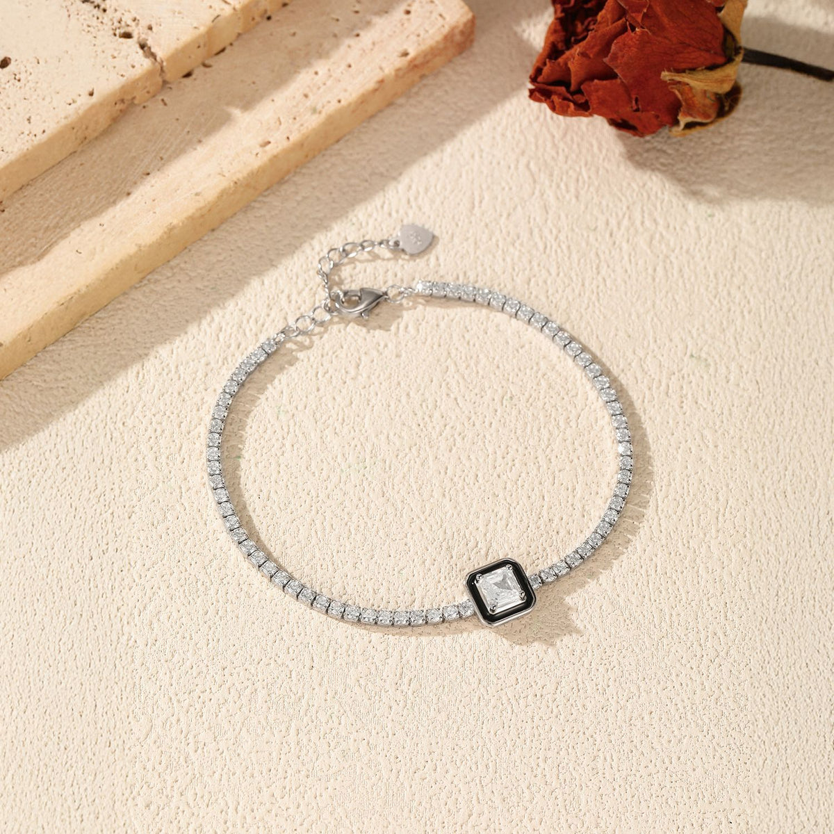 925 Sterling Silver Black Enamel Zircon Bracelet