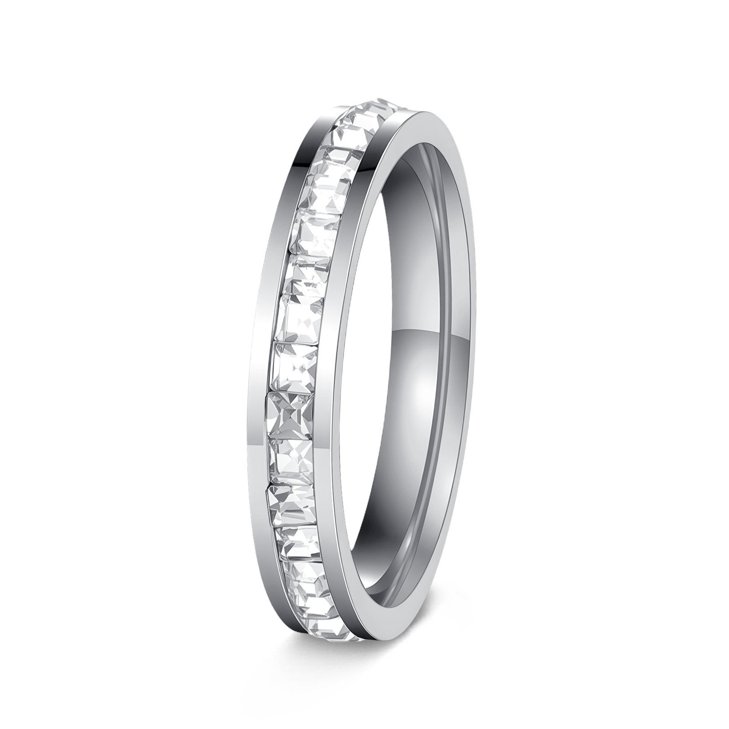 Stainless Steel Ring Four Leaf Clover With Zircon Row By Planderful For Unisex Couples Protective Symbol Jewelry