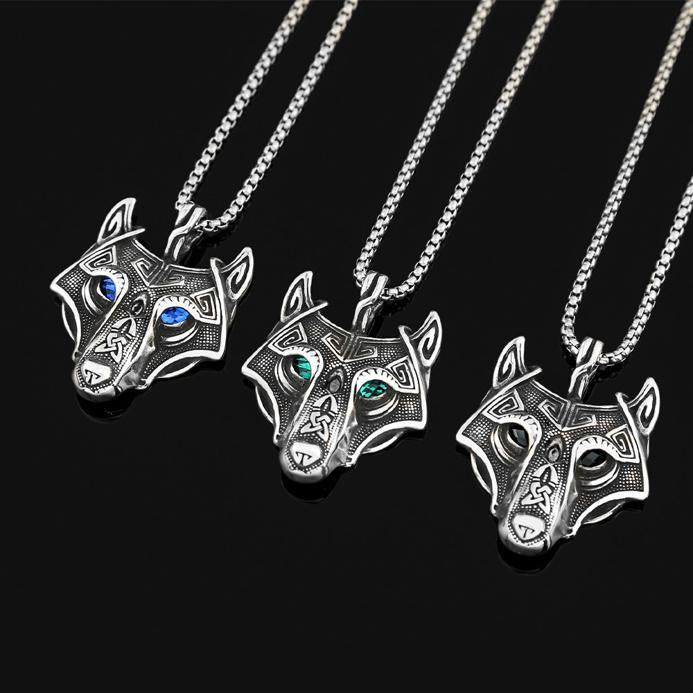 Foreign Trade Explosion Eye Stainless Steel Necklace Celtic Viking Wolf Head Pendant Jewelry for Men