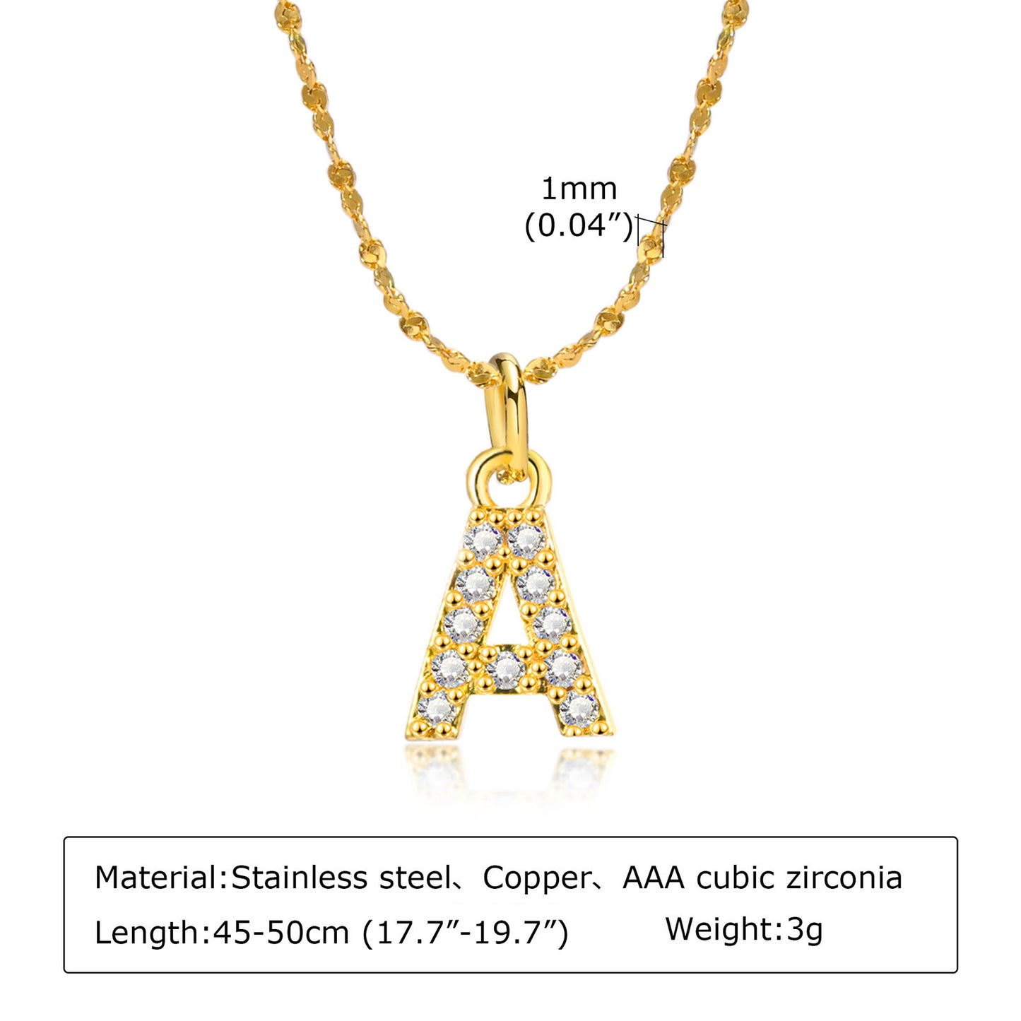 26 English Letter Stainless Steel Necklace Zircon Jewelry
