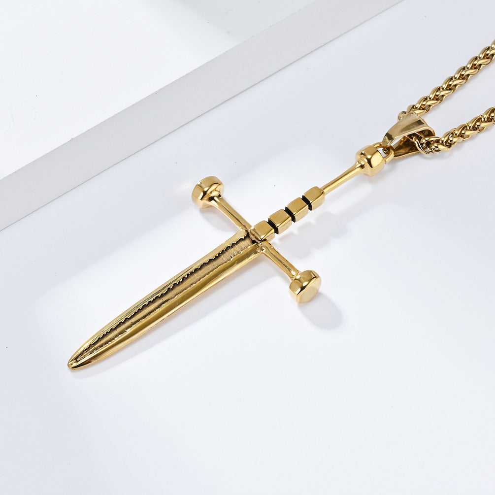 Planderful Double Bladed Cross Sword Necklace For Men Retro Self Defense Pendant Chain