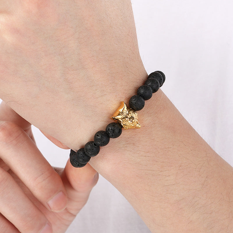 Planderful Lava Stone Beaded Bracelet For Men Animal Head