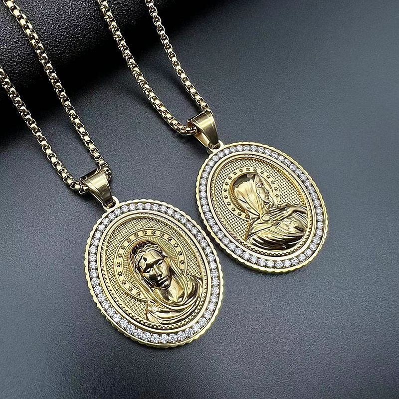 Stainless Steel Necklace - Luxury Gold Plated Virgin Pendant for Hip Hop Religious Jewelry