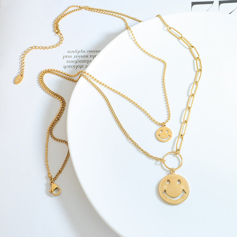 Layered Titanium Pendant Necklace Set with Splicing Chain for Women