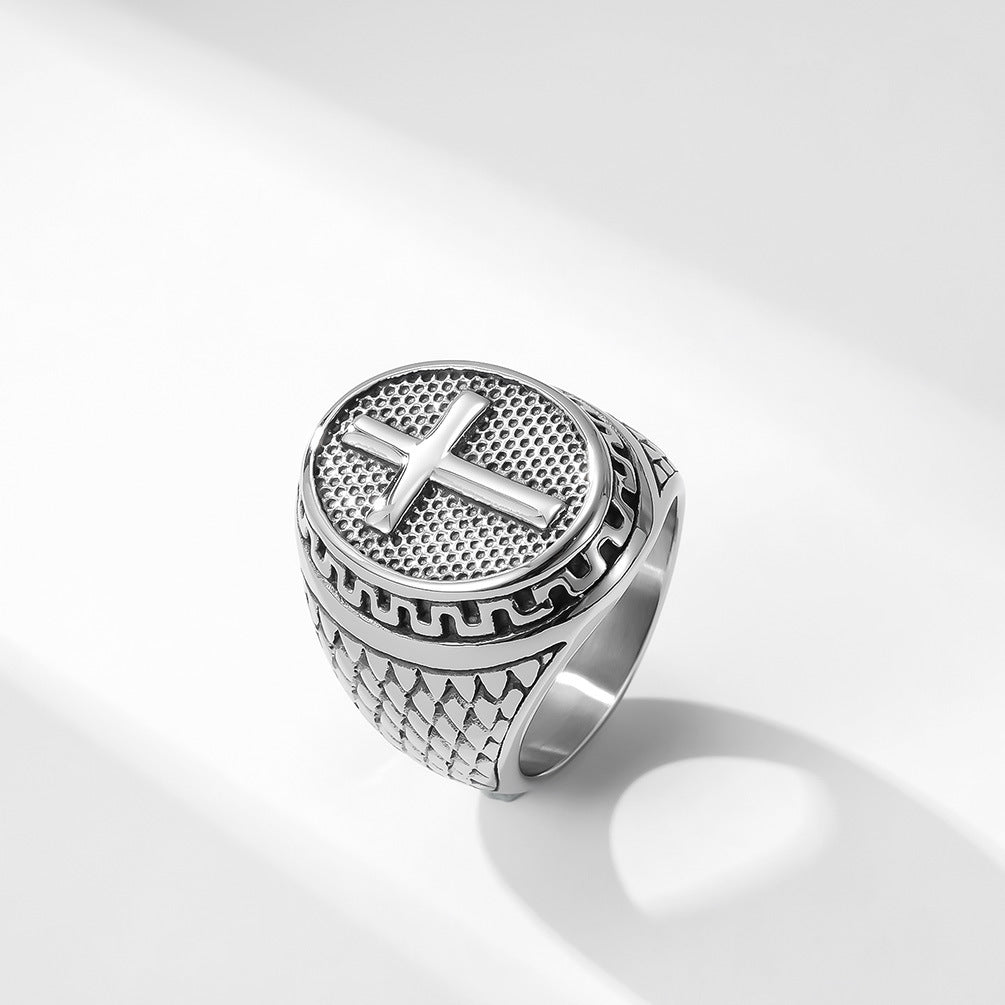 Planderful Titanium Steel Retro Cross Ring For Men Durable Fashion Jewelry Accessory Trendy Gift