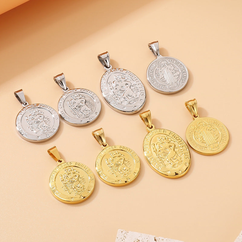 Niche Design St. Christopher'S Titanium Steel Pendant, Men's And Women'S Titanium Steel Necklace,