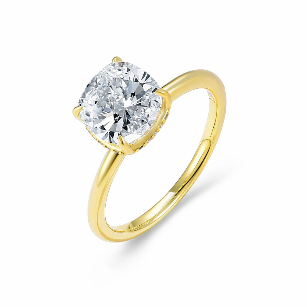 S925 Sterling Silver 2.5 Carat Zircon Ring Fat Square 8 Ice Flower Cut