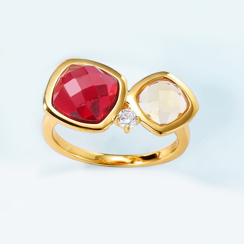 S925 Sterling Silver Crystal Double-Stone Adjustable Ring