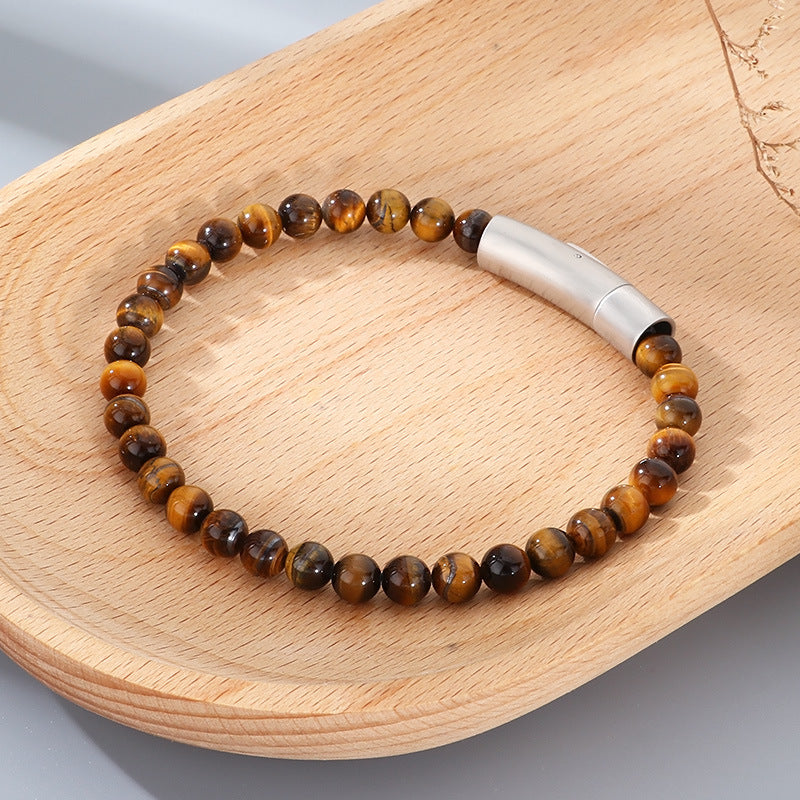 Bracelet – Tiger's Eye Stone Turquoise Magnetic Buckle Titanium Steel Men's Beaded