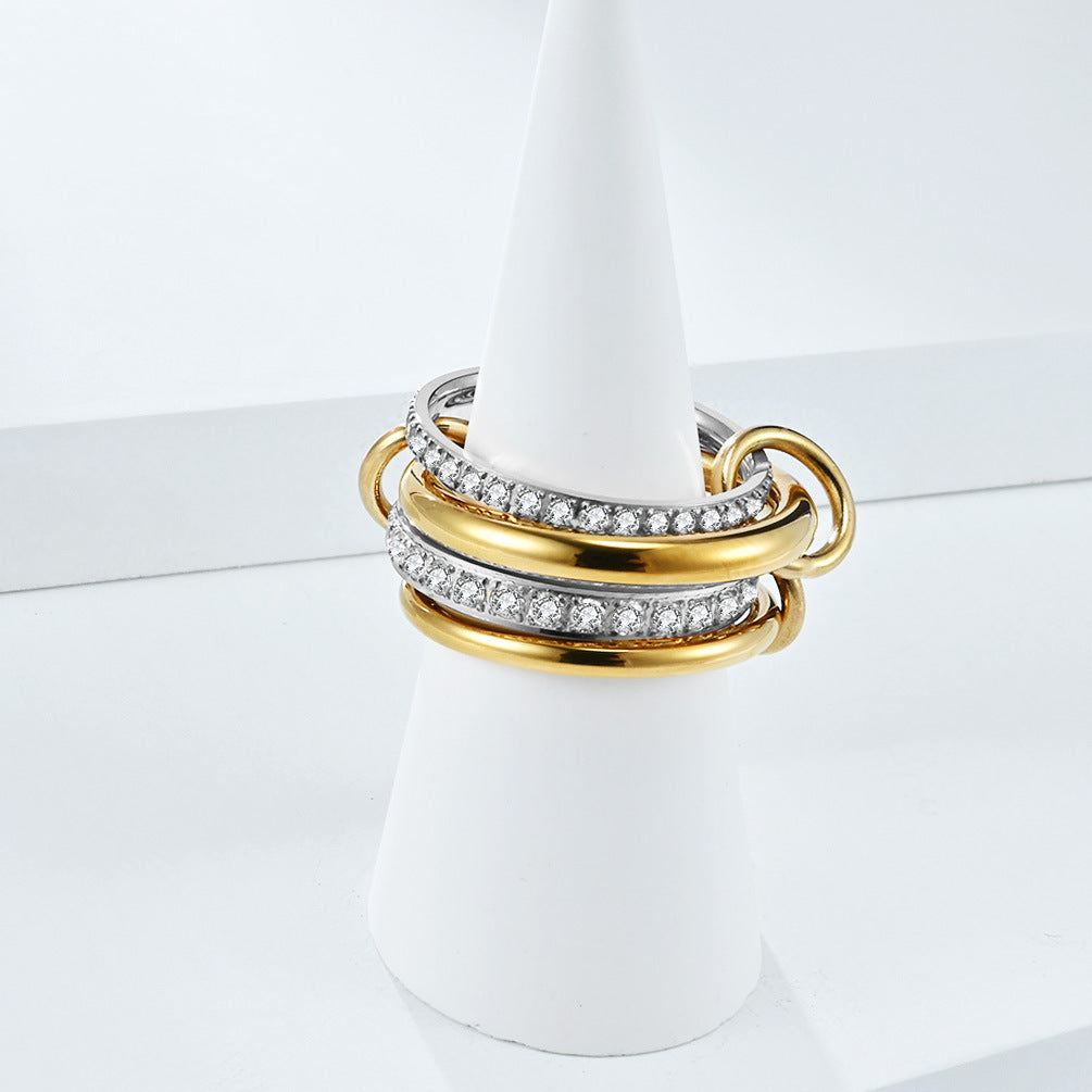 Planderful Four Layer Stacking Ring With Zircon Inlays Personalized Design For Women Titanium Steel Luxury