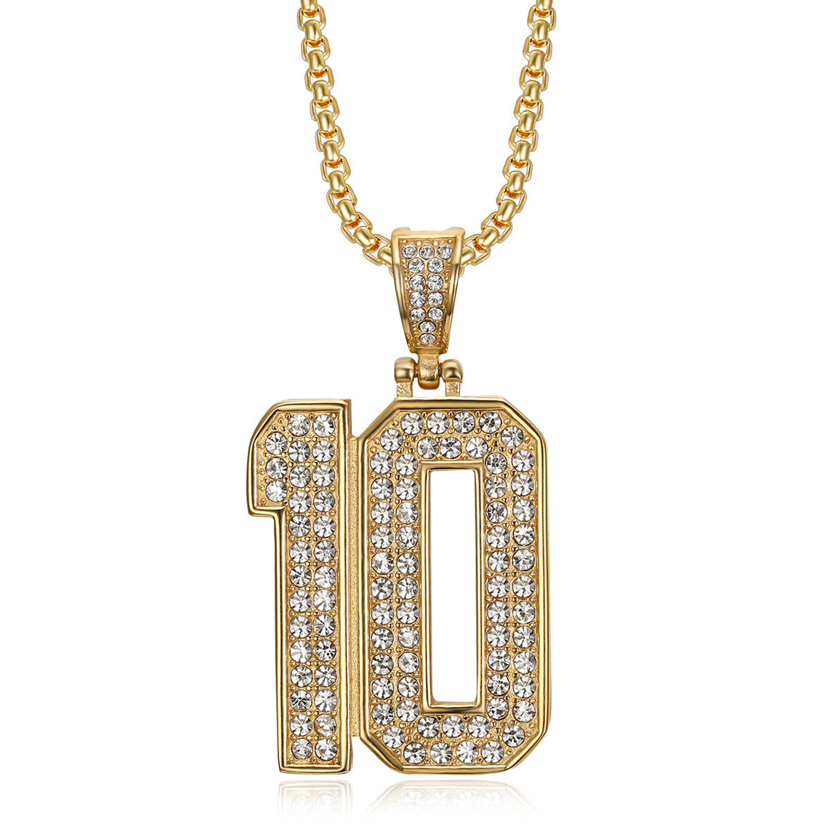 Planderful Hip Hop Jewelry Unisex Necklace Stainless Steel Gold Plated Zircon 10 Pendant Statement