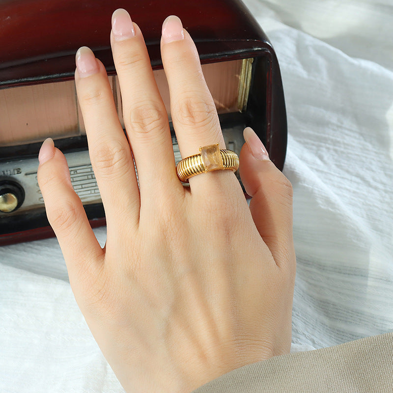 Sparkling Geometric Zircon Thread Ring - Luxe Titanium Gold Jewelry