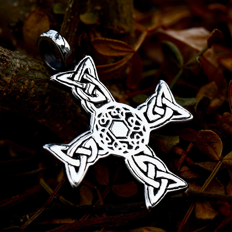 Titanium Steel Nordic Celtic Knot Hollow Cross Pendant for Men - Retro Style Jewelry