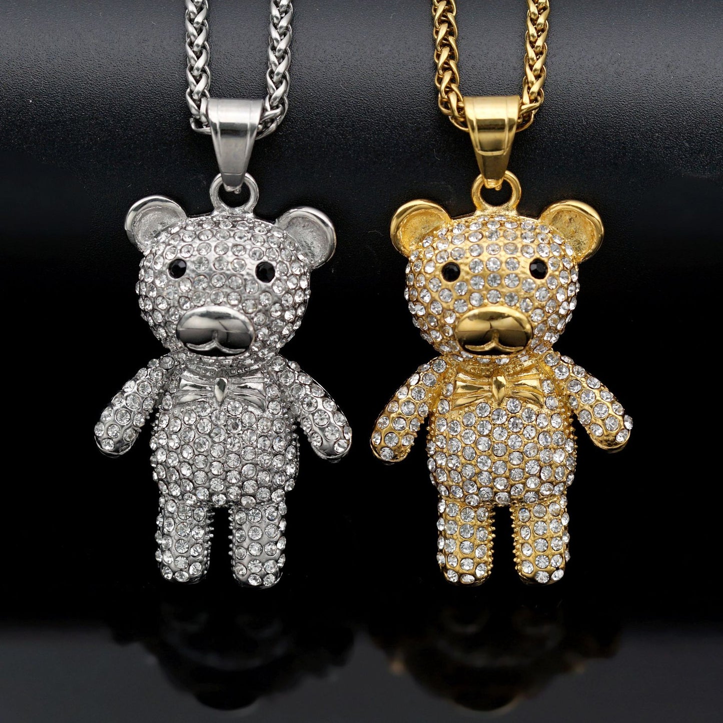 Hip Hop Jewelry Planderful Titanium Steel Zircon Bear Pendant Unisex Statement Necklace For Streetwear Fans