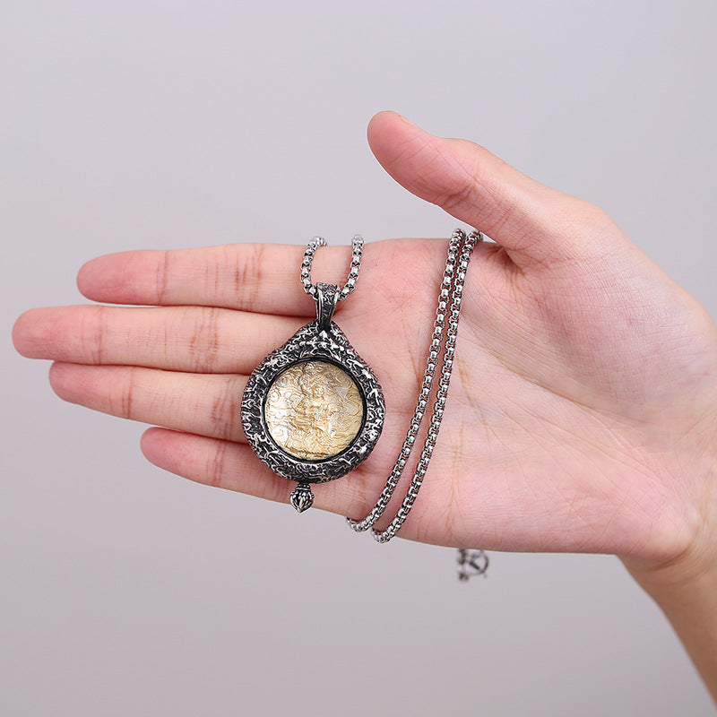 Steel Necklace - Vintage Buddha Pendant