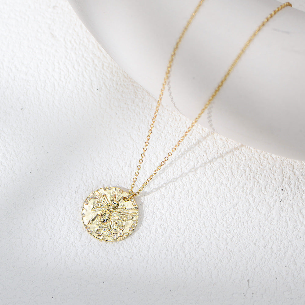 Planderful S925 Sterling Silver Necklace Bee Tag Zircon For Women Elegant Versatile Collarbone Jewelry