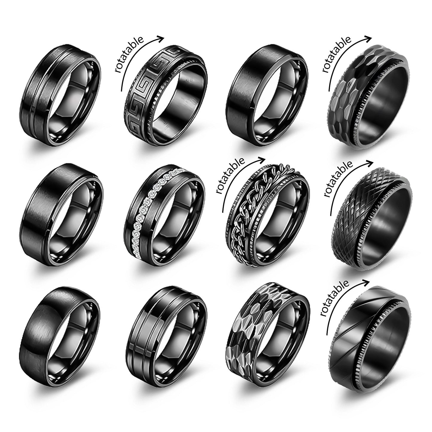 Planderful Collection Rotatable 8mm Titanium Steel Ring Set for Unisex Personalization and Protection