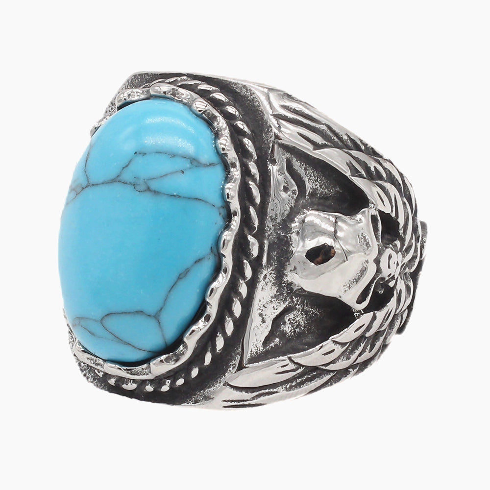 Planderful Tigers Eye Skull Ring Titanium Steel Unisex Oval Stone For Protection And Retro Style