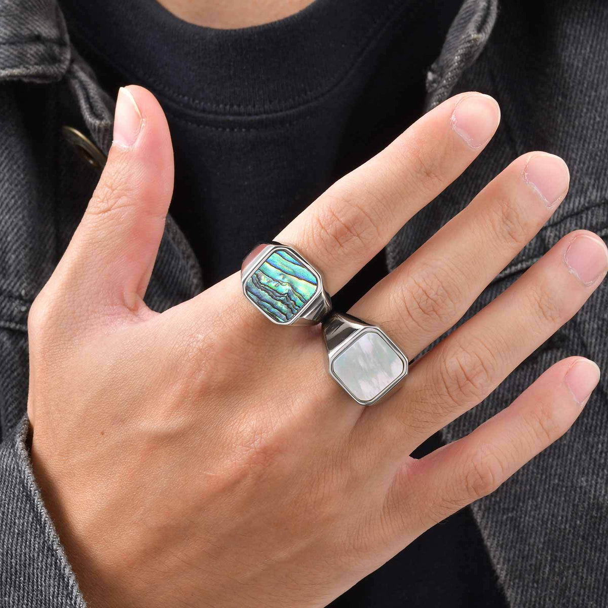 Stainless Steel Abalone Shell White Shell Casting Ring