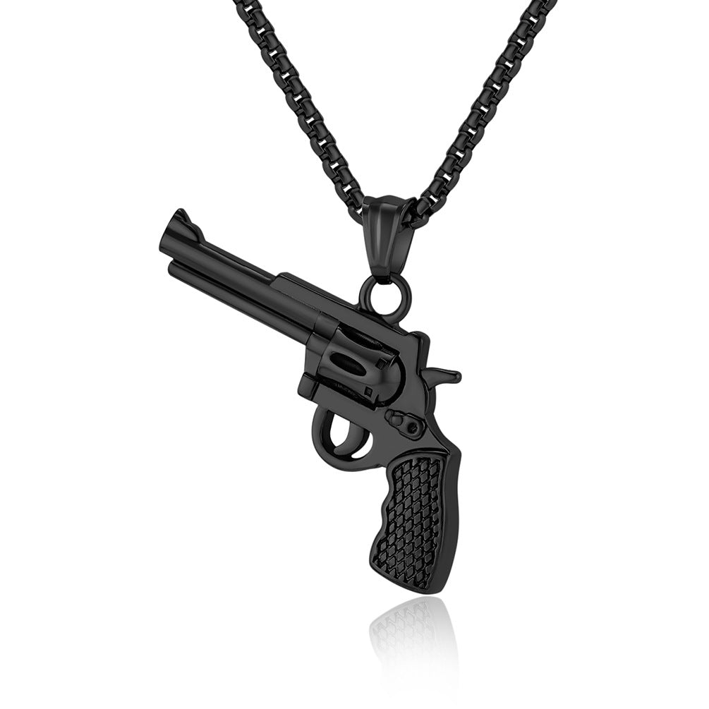 European and American Hip Hop Titanium Steel Revolver Necklace